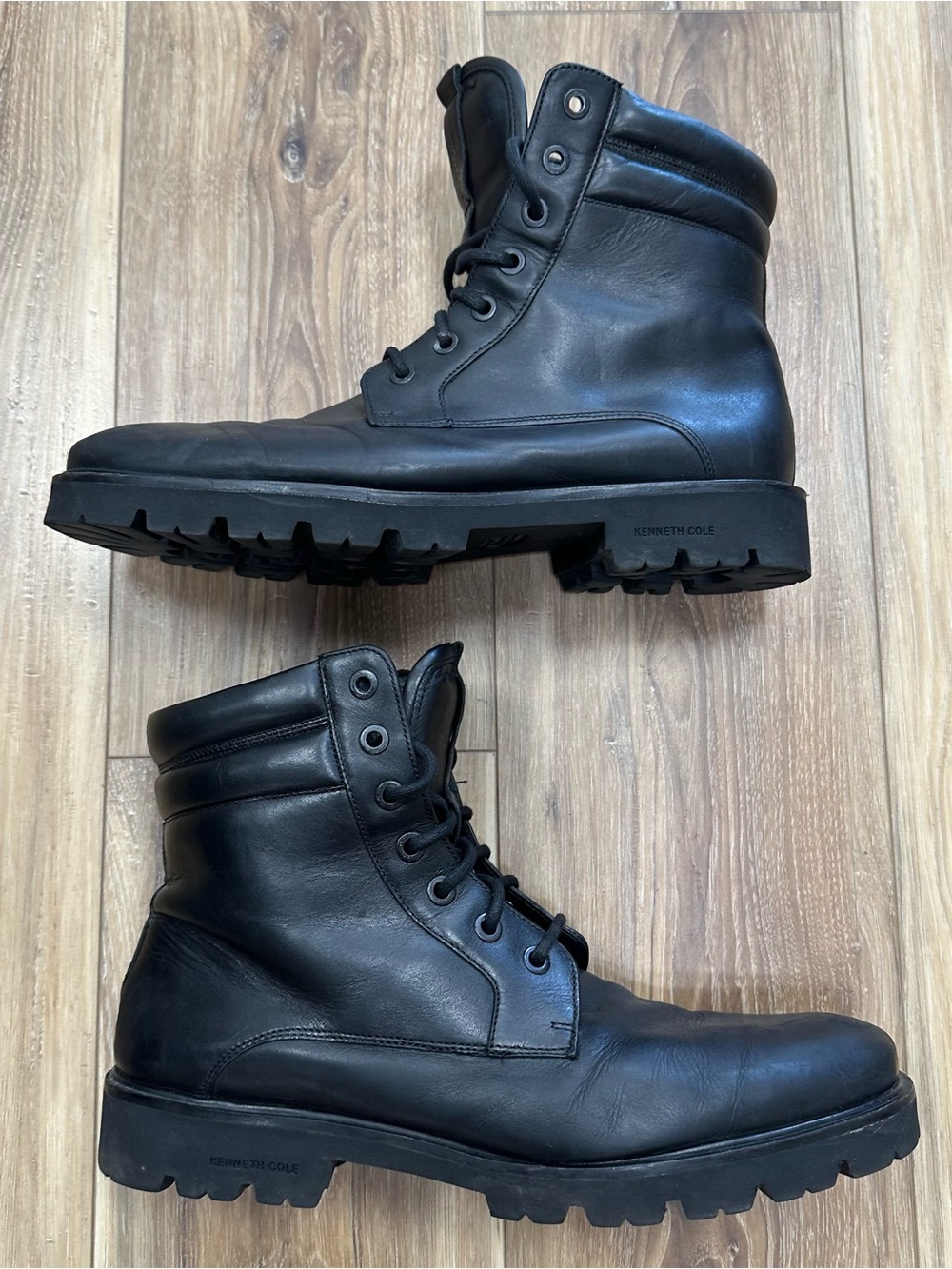 Kenneth Cole Rhode Lug Sole Leather Boots Black, Size 12